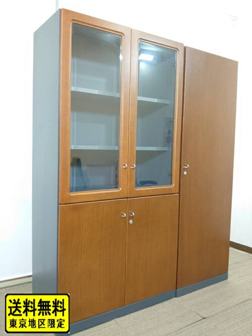 【中古・送料無料 東京地区限定】コクヨ 役員用家具 2点セット 両開きガラス書庫