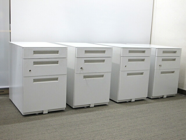 【中古・法人限定送料無料】4台セット 3段ワゴン 鍵付き イナバ - 画像 (2)