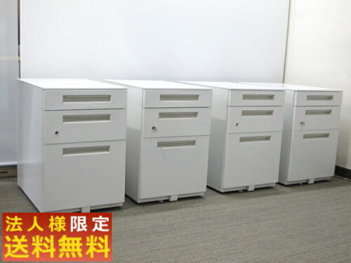 【中古・法人限定送料無料】４台セット 3段ワゴン 鍵付き イナバ