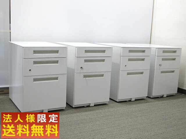 【中古・法人限定送料無料】4台セット 3段ワゴン 鍵付き イナバ