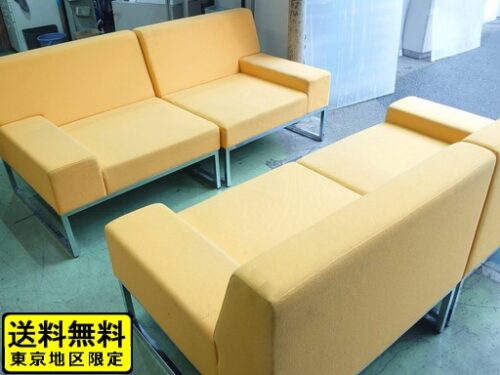 【送料無料 東京地区限定】 応接用ソファ イエロー オットマン【中古】