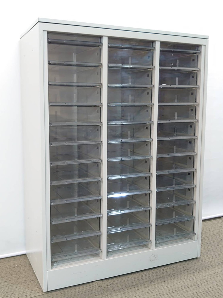 【送料無料 東京地区限定】レターケース 書類ケース 書庫 書類整理庫 トレーユニット システムトレーキャビネット キャビネ オカムラ 42シリーズ クリスタルキャビネット A4対応 3列 コンビ型 トレーキャビネット【中古オフィス家具】【中古】 - 画像 (2)