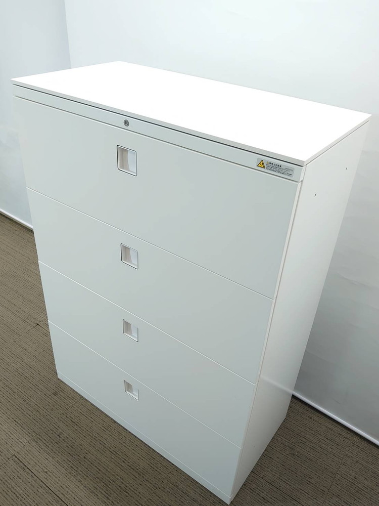 【送料無料 東京地区限定】 ラテラル書庫 キャビネット 4段 鍵付き書庫 ホワイト色 スチール書庫 オカムラ レクトライン 国産 【中古オフィス家具】【中古】 - 画像 (6)