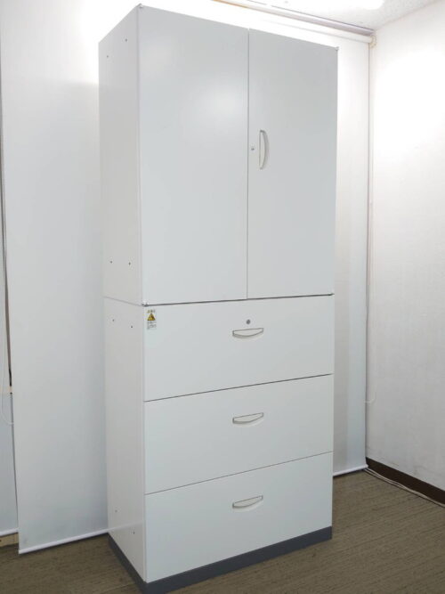 人気のホワイト色 生興 上下書庫 両開き書庫 ラテラル書庫 キャビネット ユニット書庫 本棚 書棚【中古オフィス家具】【中古】