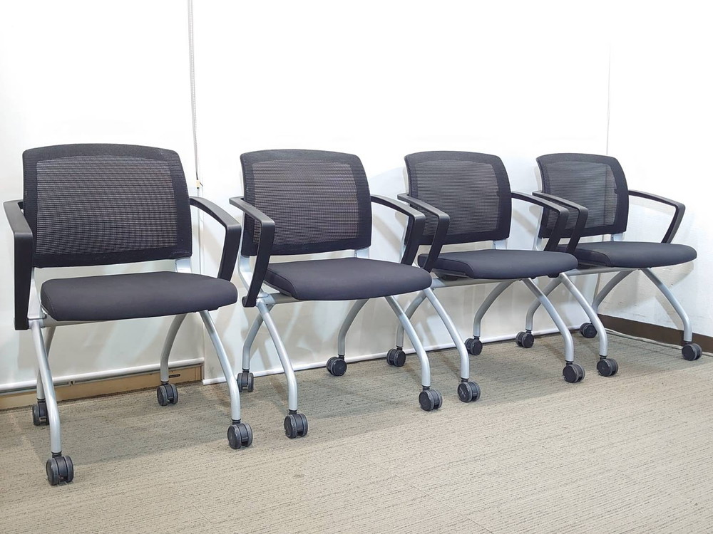 【送料無料 地域限定】4脚セット ファシス ネスティングチェア ミーティングチェア 会議チェア ネスタブルチェア 平行スタックチェア FURSYS 【中古オフィス家具】 - 画像 (3)