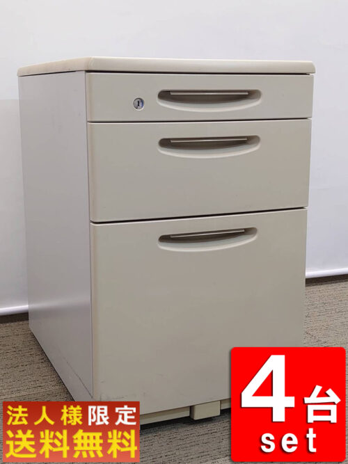 カギ付き 鍵付き インサイドワゴン 机下収納ワゴン 事務用ワゴン キャスター付きワゴン キャスター付ワゴン 3段 ワゴン 岡村製作所 国産 【法人限定送料無料】【訳あり】【在庫多数】4台セット オカムラ SD 3段ワゴン サイドワゴン デスクワゴン キャスターワゴン 事務ワゴン スチールワゴン 袖机 脇机【中古オフィス家具】【中古】