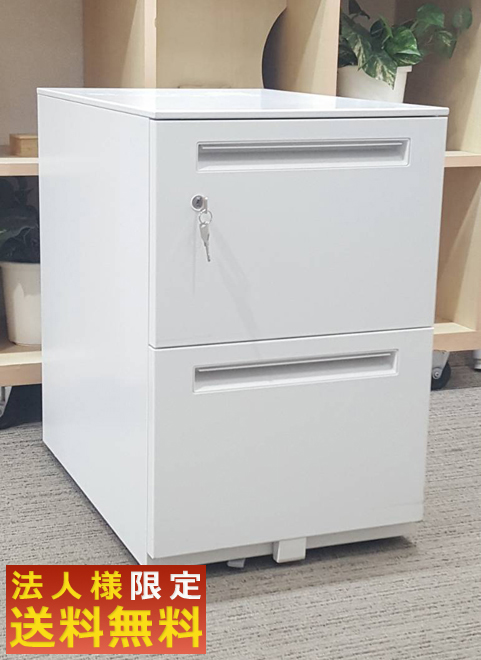 カギ付き 鍵付き ホワイト色 ワゴン インサイドワゴン 机下収納ワゴン 2段ワゴン 内田洋行 STワゴン 国産 【法人限定送料無料】【在庫20台あり】ウチダ ST デスクワゴン 事務ワゴン サイドワゴン キャスターワゴン 2段 袖机 脇机【中古オフィス家具】【中古】