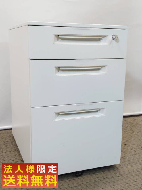 カギ付き 鍵付き ホワイト色 インサイドワゴン 机下収納ワゴン 事務用ワゴン キャスター付きワゴン キャスター付ワゴン 3段 ワゴン 【法人限定送料無料】3段ワゴン サイドワゴン デスクワゴン キャスターワゴン 事務ワゴン スチールワゴン 袖机 脇机【中古オフィス家具】【中古】