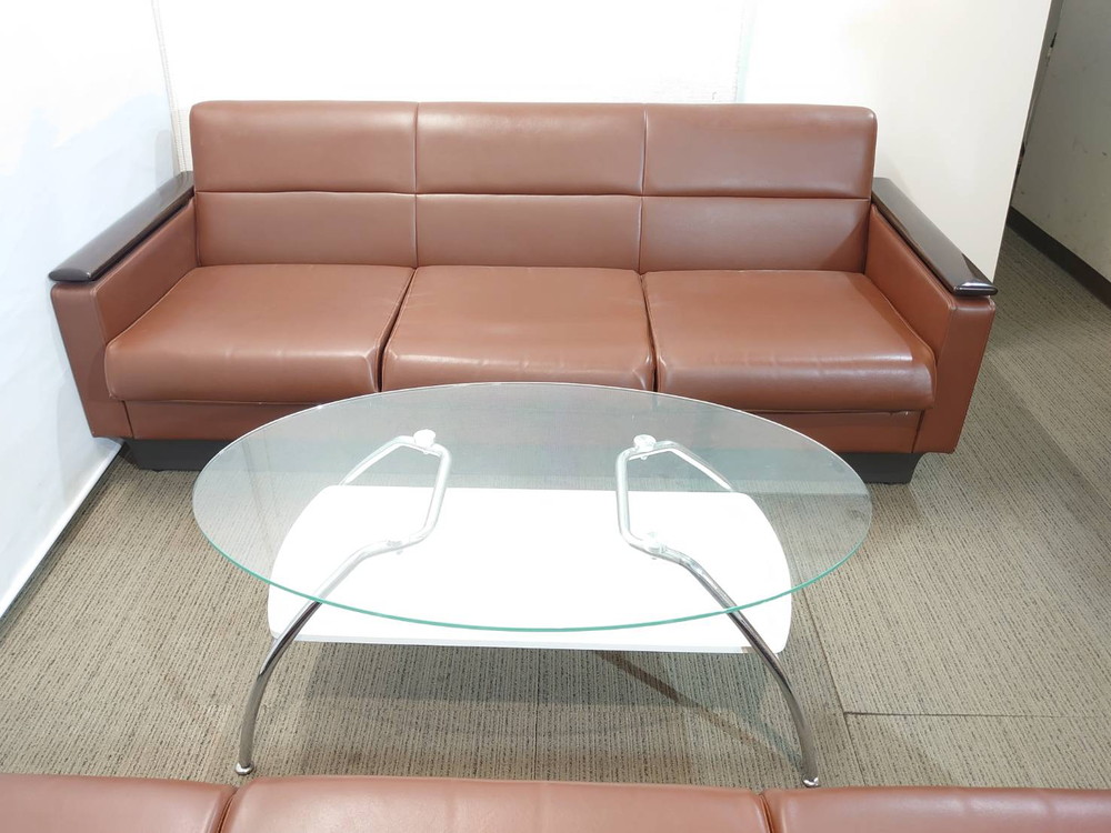 【送料無料 東京地区限定】 応接セット 3点セット 3人掛けソファ テーブル ソファセット 役員 会議 イトーキ LYK 応接ソファ ニトリ ガラステーブル 【中古オフィス家具】【中古】 - 画像 (4)