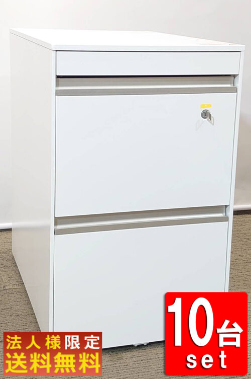 カギ付き インサイドワゴン 机下収納ワゴン スチールワゴン 事務ワゴン ３段 ITOKI ホワイト色 W9 国産 【法人限定送料無料】【60台入荷】【美品】10台セット イトーキ インクルード ３段ワゴン サイドワゴン デスクワゴン キャスターワゴン 袖机 脇机【中古オフィス家具】【中古】