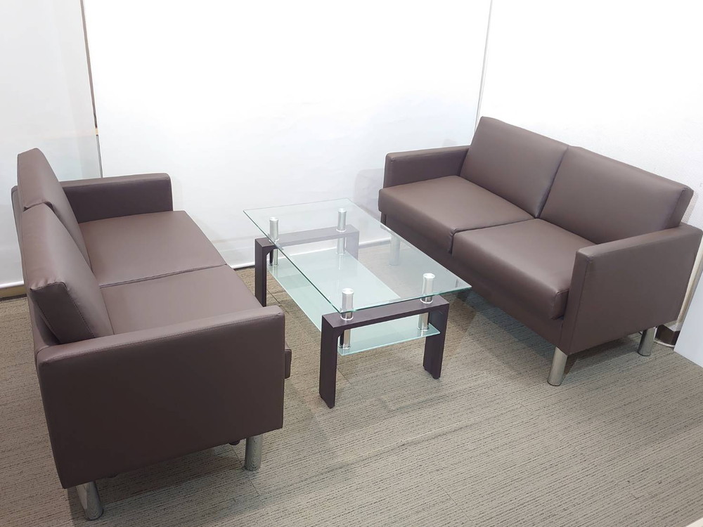 【送料無料 東京地区限定】 応接セット 3点セット 2人掛けソファ テーブル 役員 会議 応接ソファ ガラステーブル 応接家具 ソファ 【中古オフィス家具】【中古】 - 画像 (4)