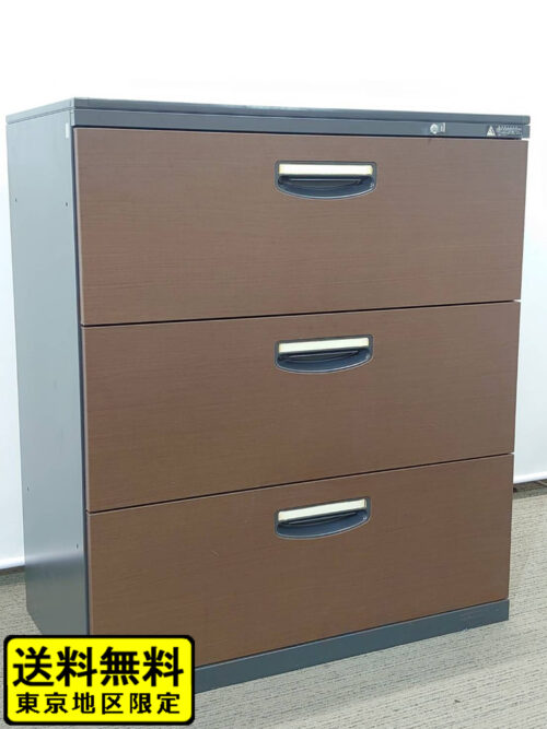 【送料無料 東京地区限定】 【在庫5台あり】 オカムラ ラテラル書庫 木目 ブラウン3段 キャビネット 収納庫 本棚 書棚 ラテラルキャビネット【中古オフィス家具】【中古】