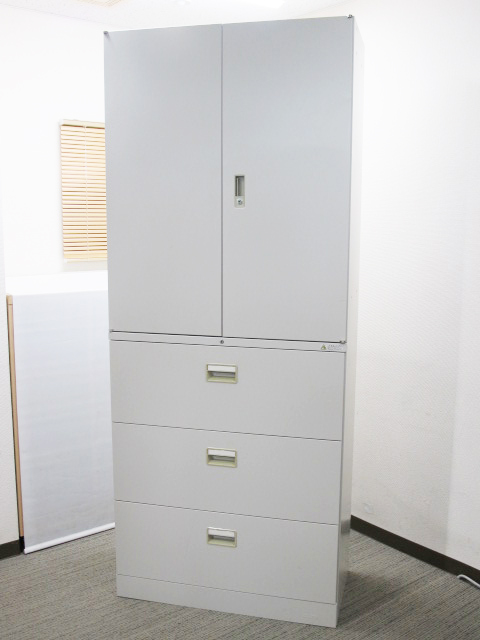 【送料無料 東京地区限定】4台セット 上下書庫 両開き書庫 ラテラル書庫 キャビネット ユニット書庫 スチールキャビネット 本棚 書棚 収納庫 保管庫【中古オフィス家具】【中古】 - 画像 (4)