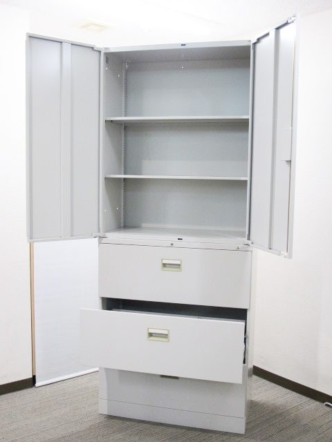 【送料無料 東京地区限定】4台セット 上下書庫 両開き書庫 ラテラル書庫 キャビネット ユニット書庫 スチールキャビネット 本棚 書棚 収納庫 保管庫【中古オフィス家具】【中古】 - 画像 (5)