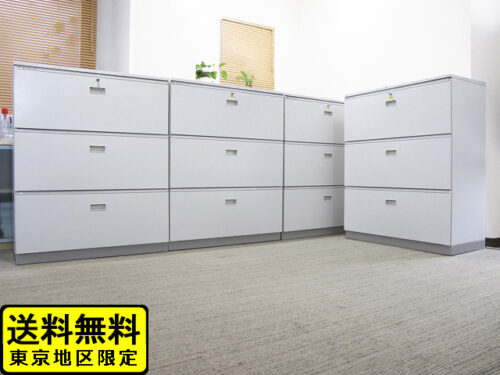 【送料無料 東京地区限定】【美品】 4台セットラテラル書庫 3段 キャビネット 収納庫 本棚 書棚【中古オフィス家具】【中古】