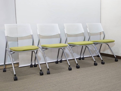 【送料無料 地域限定】4脚セット ウチダ 内田洋行 会議チェア ミーティングチェア スタッキングチェア スタックチェア ネスタブルチェア ネスティングチェア 折り畳み 椅子 フォールディングチェア 【中古オフィス家具】【中古】 - 画像 (2)