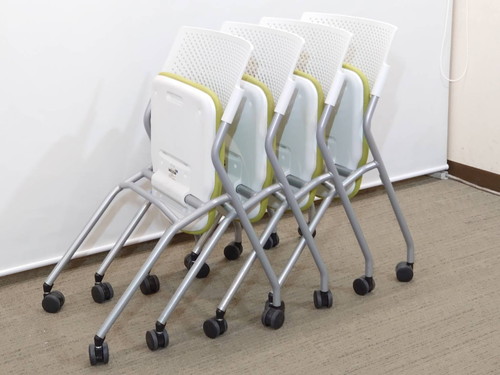 【送料無料 地域限定】4脚セット ウチダ 内田洋行 会議チェア ミーティングチェア スタッキングチェア スタックチェア ネスタブルチェア ネスティングチェア 折り畳み 椅子 フォールディングチェア 【中古オフィス家具】【中古】 - 画像 (8)