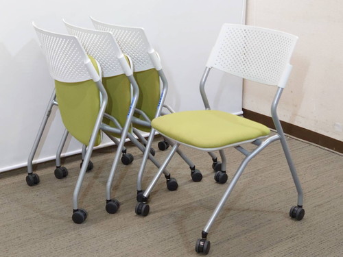 【送料無料 地域限定】4脚セット ウチダ 内田洋行 会議チェア ミーティングチェア スタッキングチェア スタックチェア ネスタブルチェア ネスティングチェア 折り畳み 椅子 フォールディングチェア 【中古オフィス家具】【中古】 - 画像 (9)