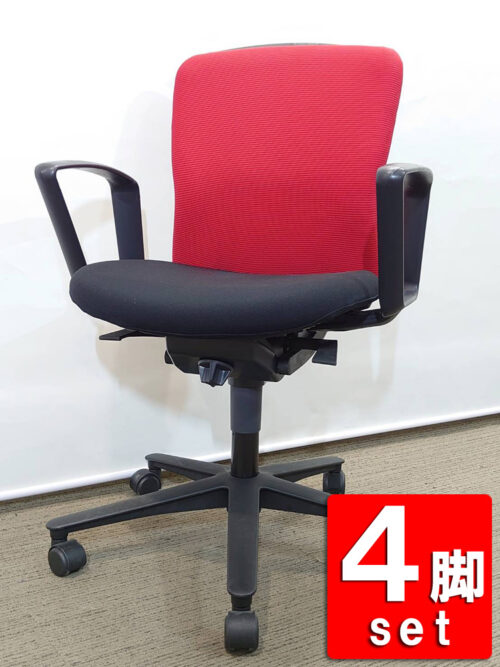 【送料無料 地域限定】 4脚セット パソコンチェア ハンガー付き キャスターチェア オフィスチェアー 事務椅子 事務イス 事務いす ウチダ ルディオ Ludio 国産 オフィスチェア PCチェア デスクチェア 事務チェア キャスターチェア 肘付き 【中古オフィス家具】【中古】