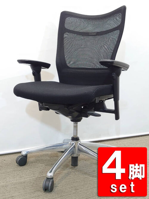 【送料無料 地域限定】 4脚セット オフィスチェア メッシュチェア デスクチェア 事務チェア キャスターチェア PCチェア OAチェア オカムラ フィーゴ 【中古オフィス家具】【中古】