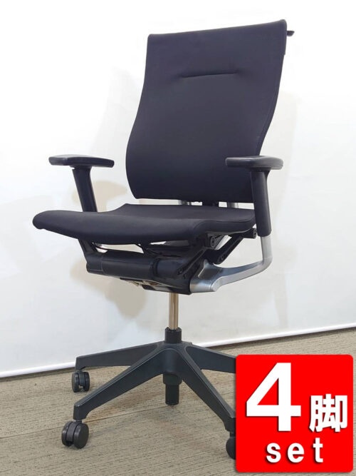 【送料無料 地域限定】4脚セット オフィスチェア デスクチェア 事務チェア 役員チェア 可動肘付き【中古オフィス家具】【中古】