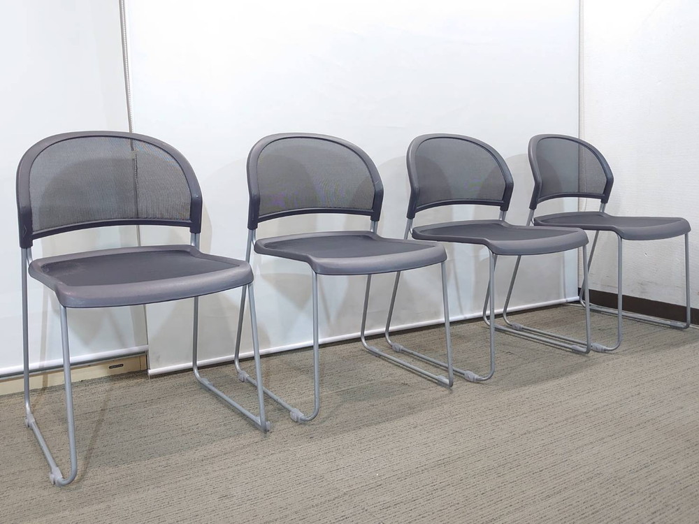 【送料無料 東京地区限定】50脚セット ウチダ MP-200 ミーティングチェア 会議チェア スタッキングチェア スタックチェア メッシュチェア ドーリー付き【中古オフィス家具】【中古】 - 画像 (3)