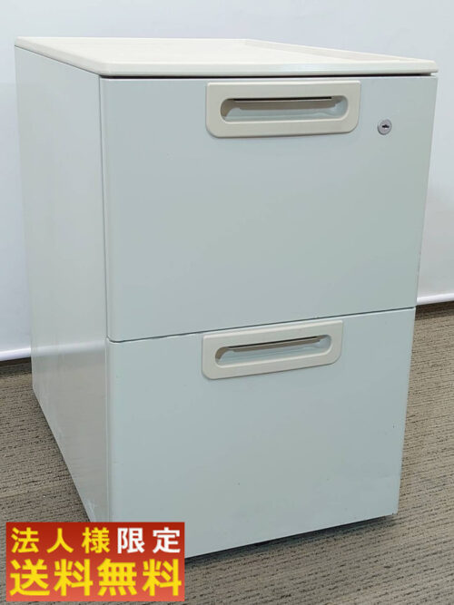 【法人限定送料無料】 プラス 2段ワゴン サイドワゴン デスクワゴン キャスターワゴン 事務ワゴン スチールワゴン 袖机 脇机【中古オフィス家具】【中古】