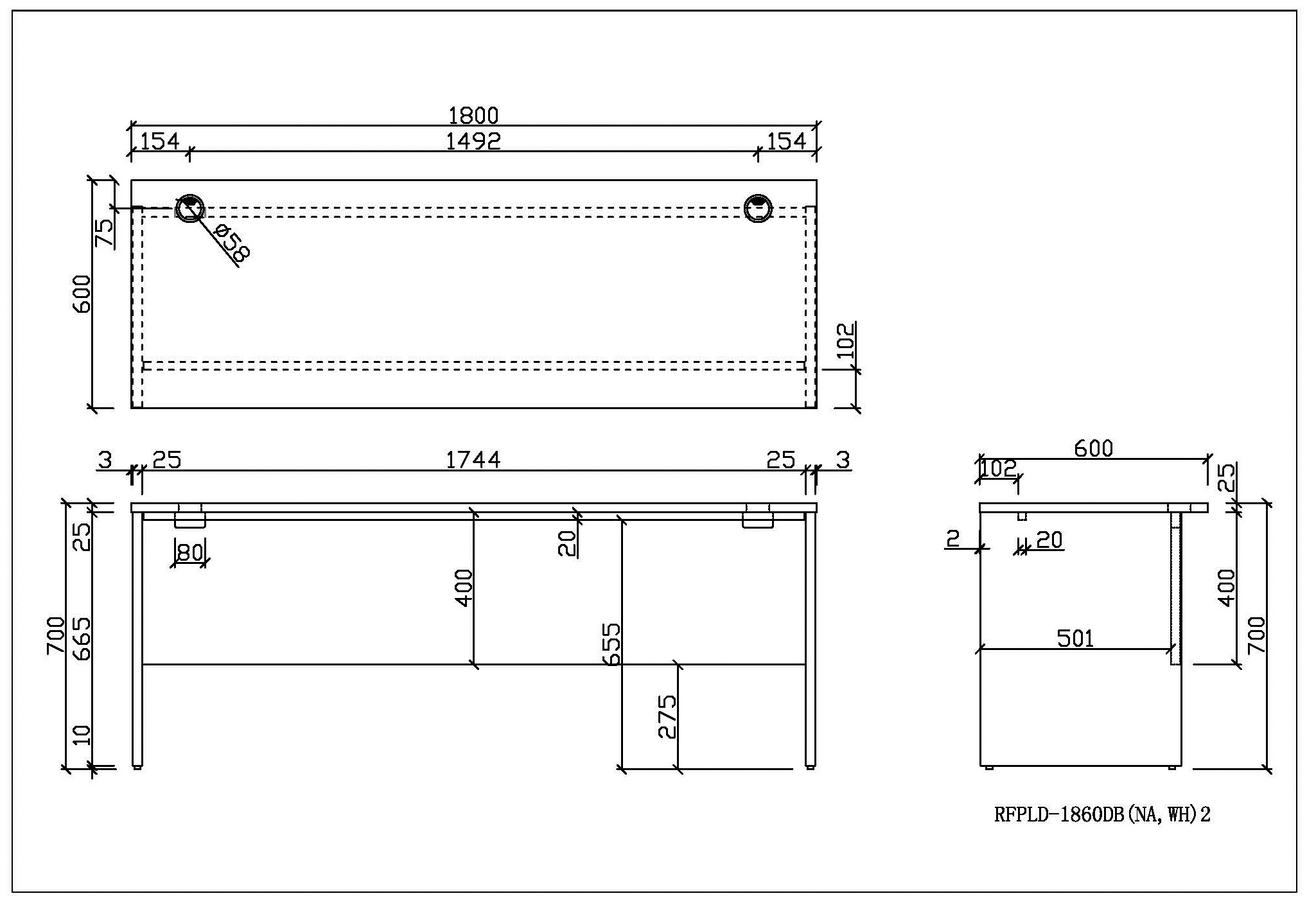 【法人様限定】送料無料 ノルム 木製デスクⅡ W1800xD600 ホワイト RFPLD-1860WH2 - 画像 (4)