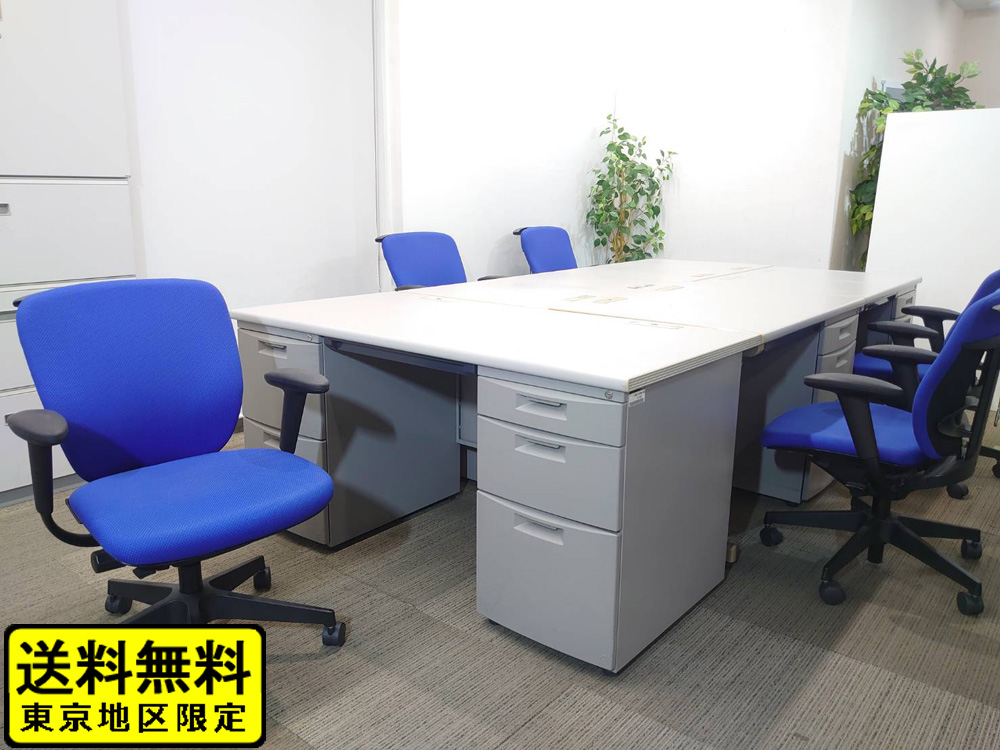 【送料無料 地域限定】【美品】5台セット イトーキ CZ プラオ 5人用 オフィスデスクセット 両袖机 片袖机 椅子 オフィスデスク オフィスチェア【中古オフィス家具】【中古】