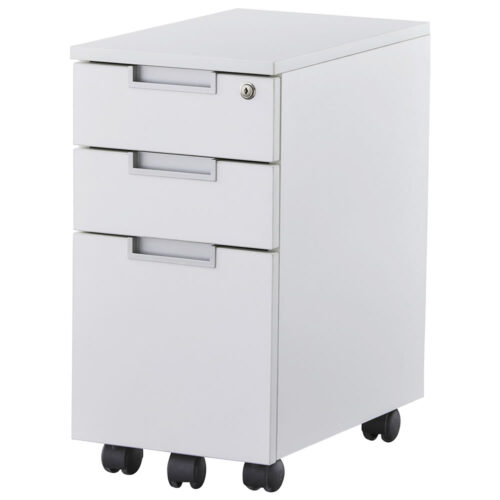 【法人様限定】送料無料 スチール脚デスク スリムワゴン ホワイト