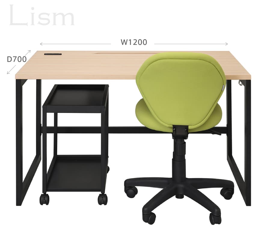 【法人様限定】送料無料 リスム デスク W1200×D700 ナチュラル×ブラック脚 2ヶ口コンセント付き RFFLD-1270NA-BL - 画像 (4)
