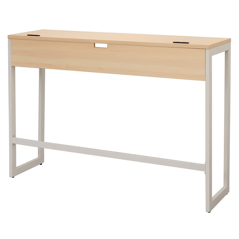 【法人様限定】送料無料 リスム ハイデスク W1500×D450 ナチュラル×ホワイト脚 2ヶ口コンセント付き RFFHD-1545NA-WL - 画像 (3)