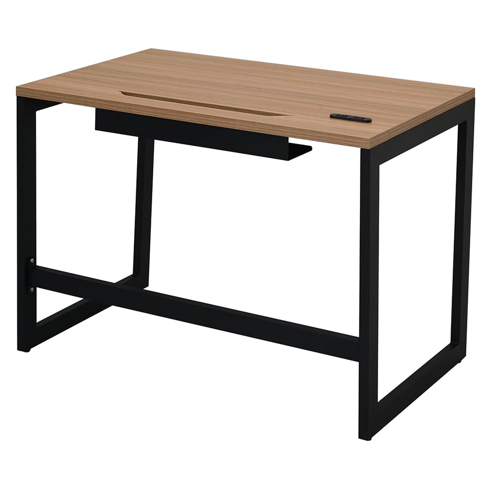 【法人様限定】送料無料 リスム デスク W1000×D600 ウォルナット×ブラック脚 2ヶ口コンセント付き RFFLD-1060DM-BL - 画像 (2)