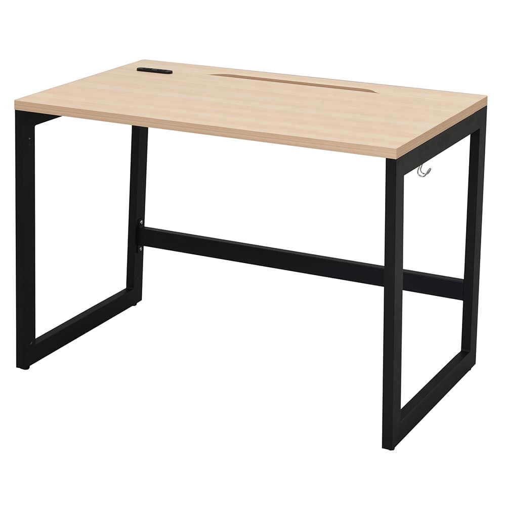 【法人様限定】送料無料 リスム デスク W1000×D600 ナチュラル×ブラック脚 2ヶ口コンセント付き RFFLD-1060NA-BL