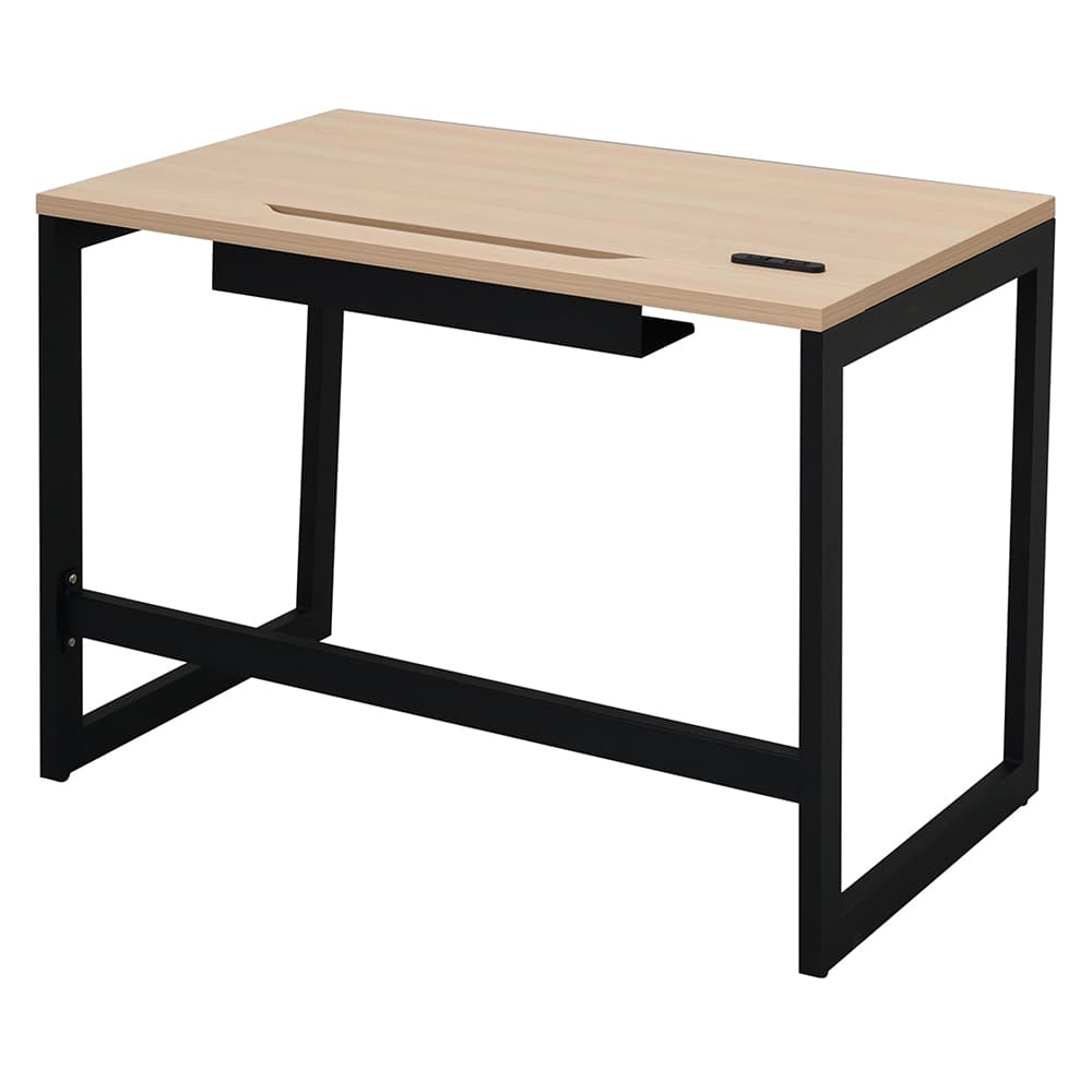 【法人様限定】送料無料 リスム デスク W1000×D600 ナチュラル×ブラック脚 2ヶ口コンセント付き RFFLD-1060NA-BL - 画像 (2)