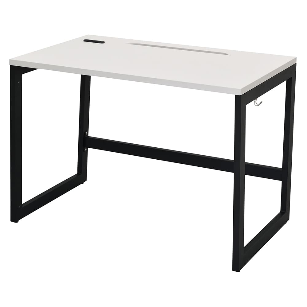 【法人様限定】送料無料 リスム デスク W1000×D600 ホワイト×ブラック脚 2ヶ口コンセント付き RFFLD-1060WH-BL