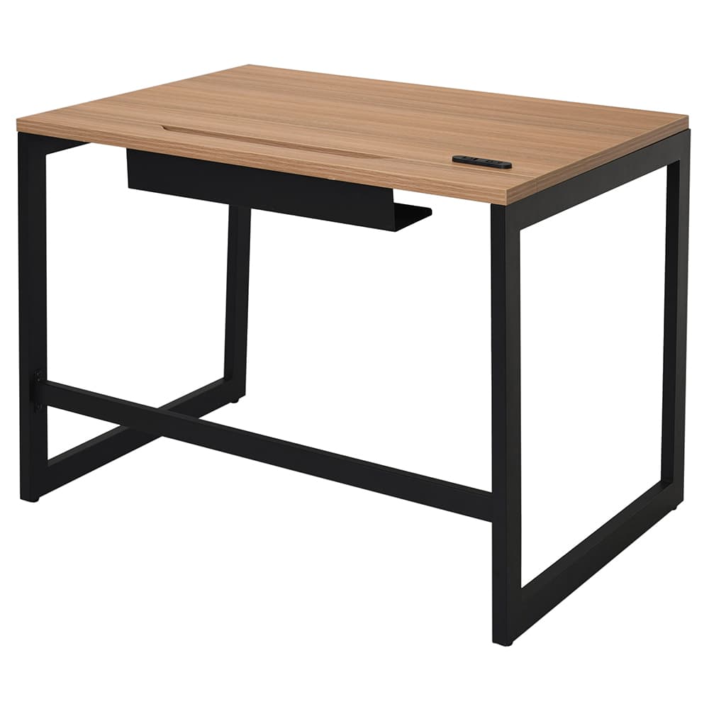 【法人様限定】送料無料 リスム デスク W1000×D700 ウォルナット×ブラック脚 2ヶ口コンセント付き RFFLD-1070DM-BL - 画像 (3)