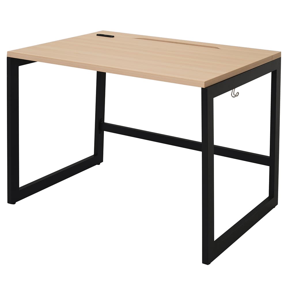 【法人様限定】送料無料 リスム デスク W1000×D700 ナチュラル×ブラック脚 2ヶ口コンセント付き RFFLD-1070NA-BL