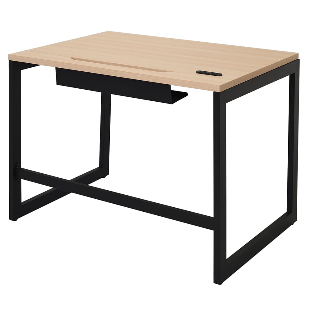 【法人様限定】送料無料 リスム デスク W1000×D700 ナチュラル×ブラック脚 2ヶ口コンセント付き RFFLD-1070NA-BL - 画像 (3)