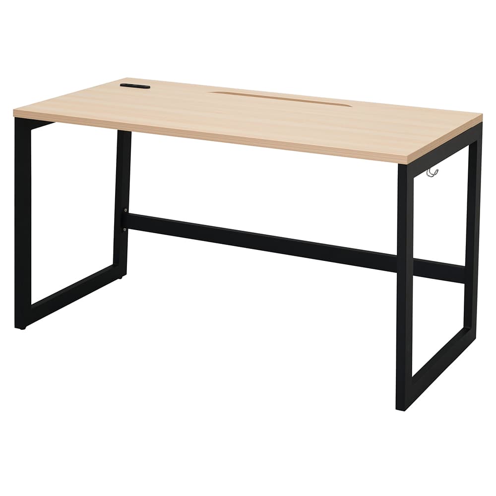 【法人様限定】送料無料 リスム デスク W1200×D600 ナチュラル×ブラック脚 2ヶ口コンセント付き RFFLD-1260NA-BL