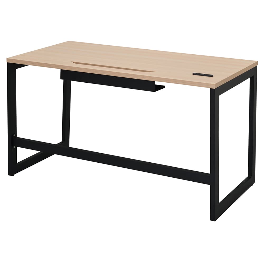 【法人様限定】送料無料 リスム デスク W1200×D600 ナチュラル×ブラック脚 2ヶ口コンセント付き RFFLD-1260NA-BL - 画像 (2)