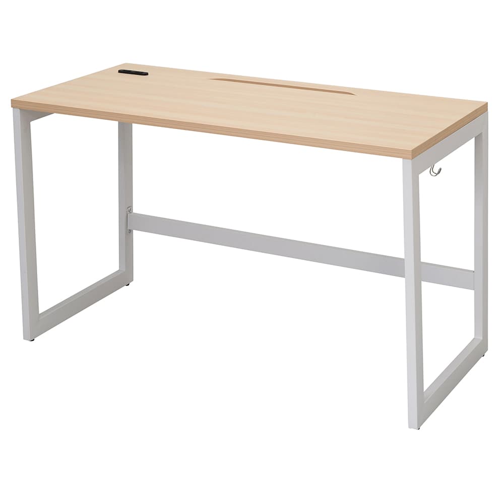 【法人様限定】送料無料 リスム デスク W1200×D600 ナチュラル×ホワイト脚 2ヶ口コンセント付き RFFLD-1260NA-WL