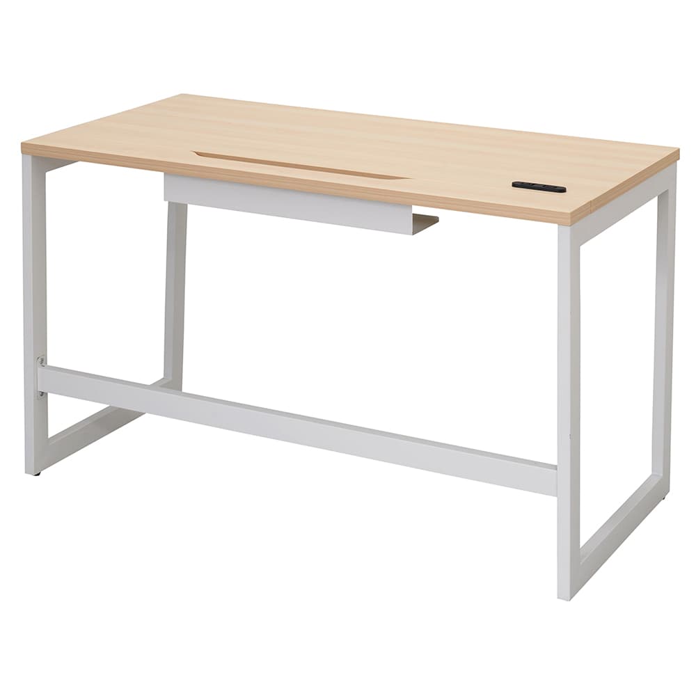 【法人様限定】送料無料 リスム デスク W1200×D600 ナチュラル×ホワイト脚 2ヶ口コンセント付き RFFLD-1260NA-WL - 画像 (2)