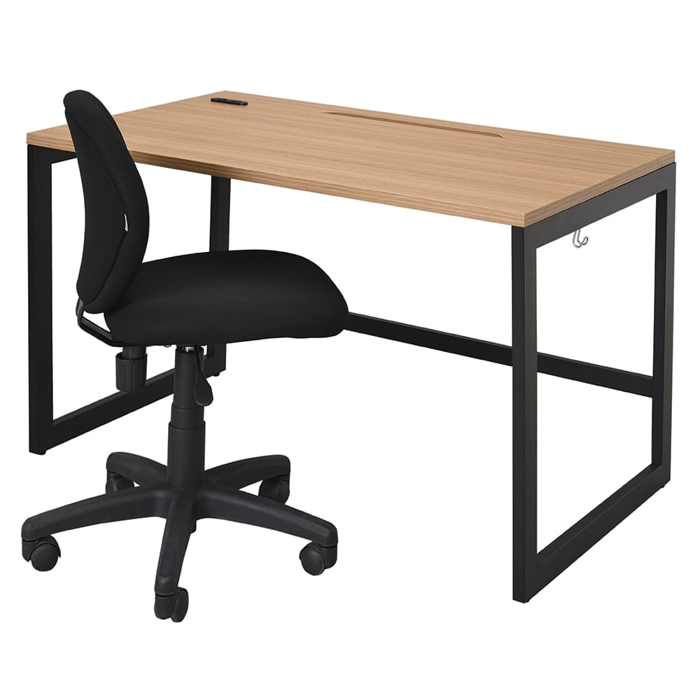 【法人様限定】送料無料 リスム デスク W1200×D700 ウォルナット×ブラック脚 2ヶ口コンセント付き RFFLD-1270DM-BL - 画像 (4)