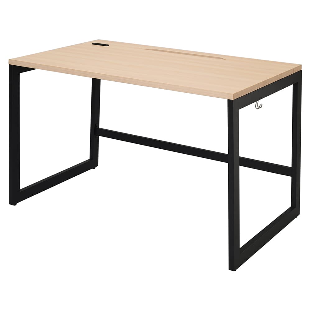 【法人様限定】送料無料 リスム デスク W1200×D700 ナチュラル×ブラック脚 2ヶ口コンセント付き RFFLD-1270NA-BL