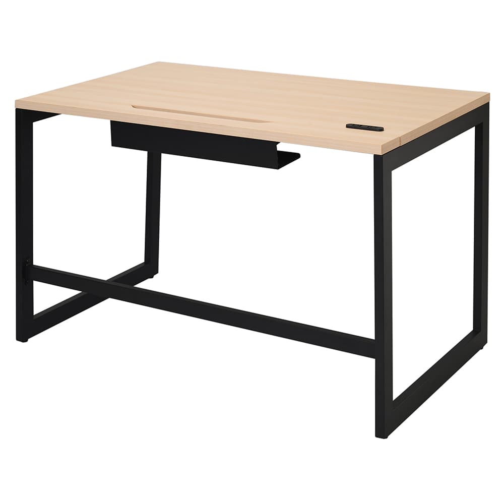 【法人様限定】送料無料 リスム デスク W1200×D700 ナチュラル×ブラック脚 2ヶ口コンセント付き RFFLD-1270NA-BL - 画像 (2)