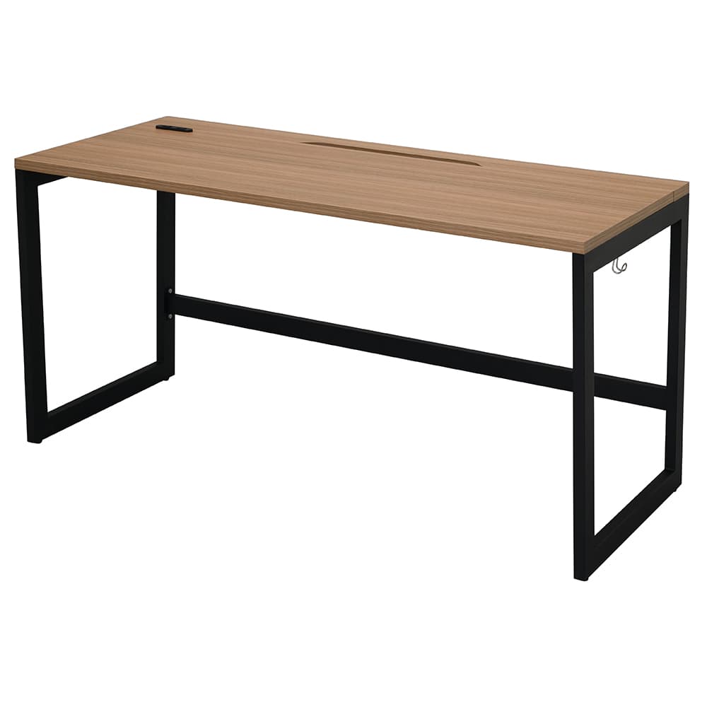 【法人様限定】送料無料 リスム デスク W1400×D600 ウォルナット×ブラック脚 2ヶ口コンセント付き RFFLD-1460DM-BL