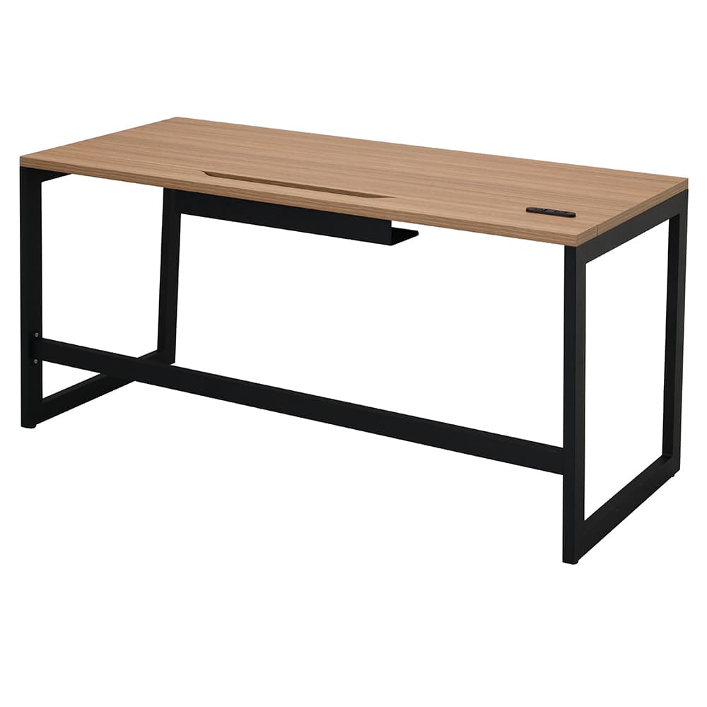 【法人様限定】送料無料 リスム デスク W1400×D600 ウォルナット×ブラック脚 2ヶ口コンセント付き RFFLD-1460DM-BL - 画像 (2)