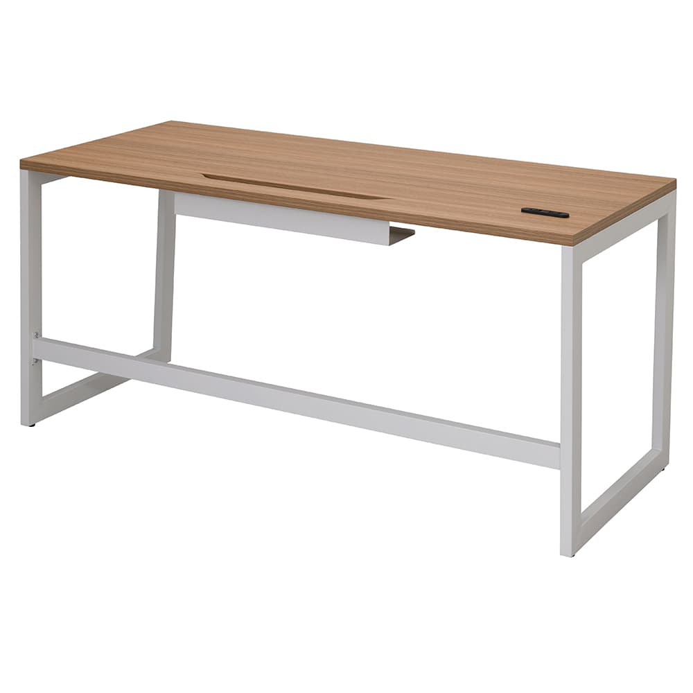 【法人様限定】送料無料 リスム デスク W1400×D600 ウォルナット×ホワイト脚 2ヶ口コンセント付き RFFLD-1460DM-WL - 画像 (2)