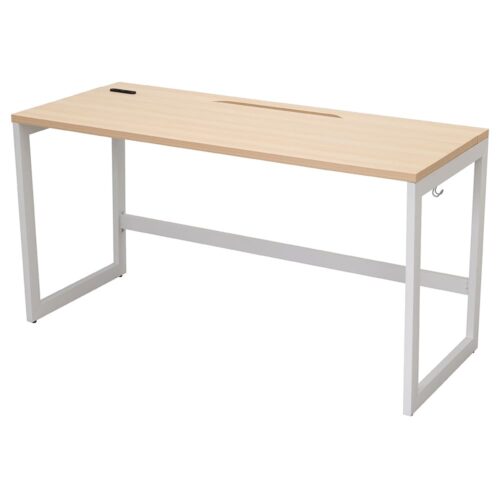 【法人様限定】送料無料 リスム デスク W1400×D600 ナチュラル×ホワイト脚 2ヶ口コンセント付き RFFLD-1460NA-WL